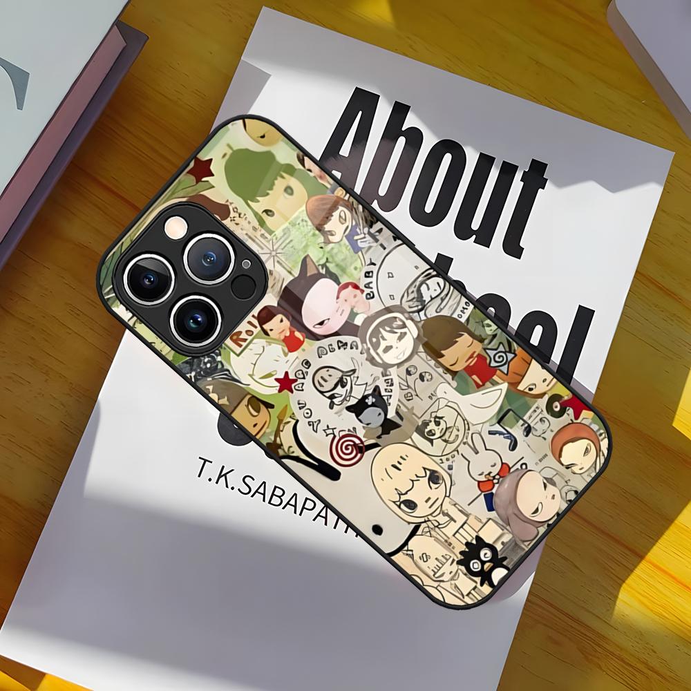 Cartoon Yoshitomo Nara Phone Case Glass Cover For IPhone 17 15 Pro Max 14 Pro 16 12 11 13 Mini X XR XS 8 7 Plus SE