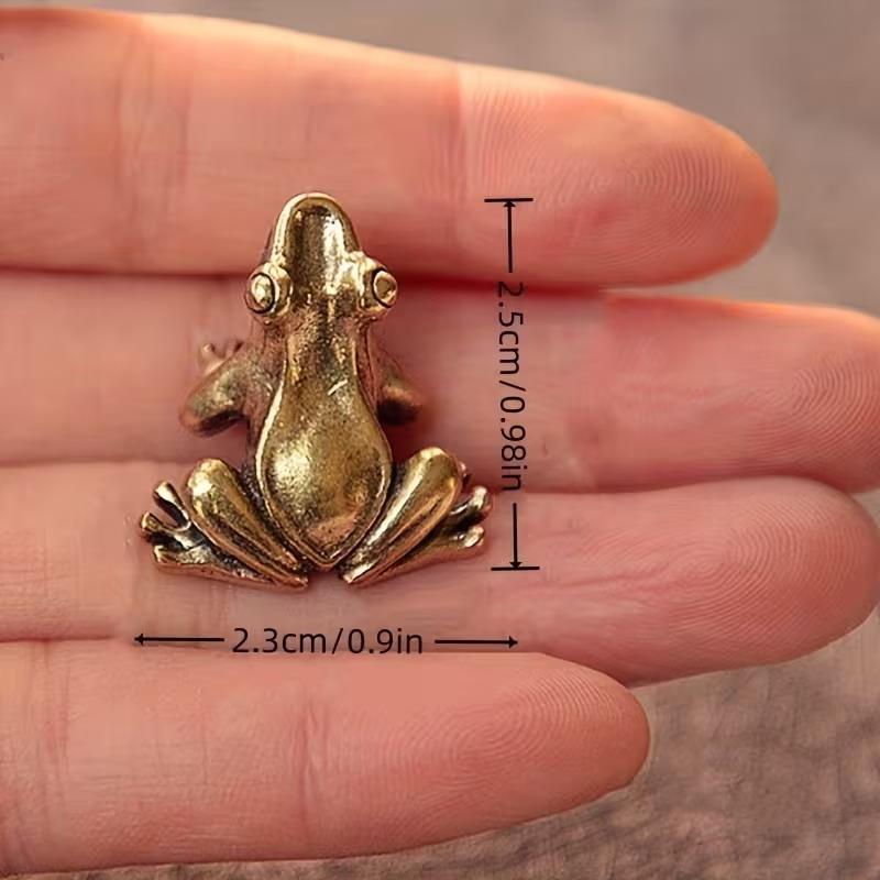 Brass Frog Statue Ornament Retro Animal Figurines Tea Pet Desktop Home Office Decor Mini Micro Garden Landscaping Decoration
