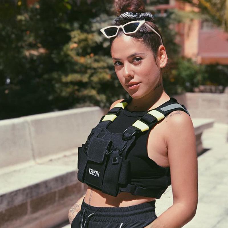 Vestă tactică reflectorizantă cu buzunare multiple unisex Hip-Hop Street Style și geantă pentru piept