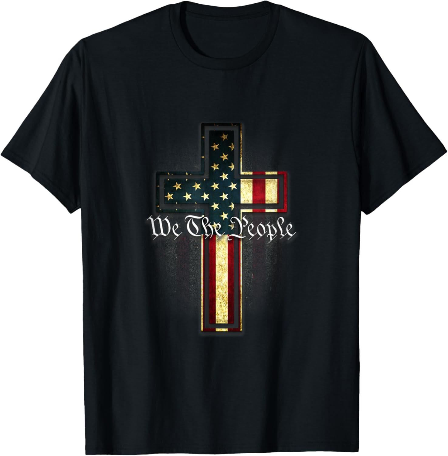 We The People Patriotic American Constitution Cross T-Shirt S разноцветный