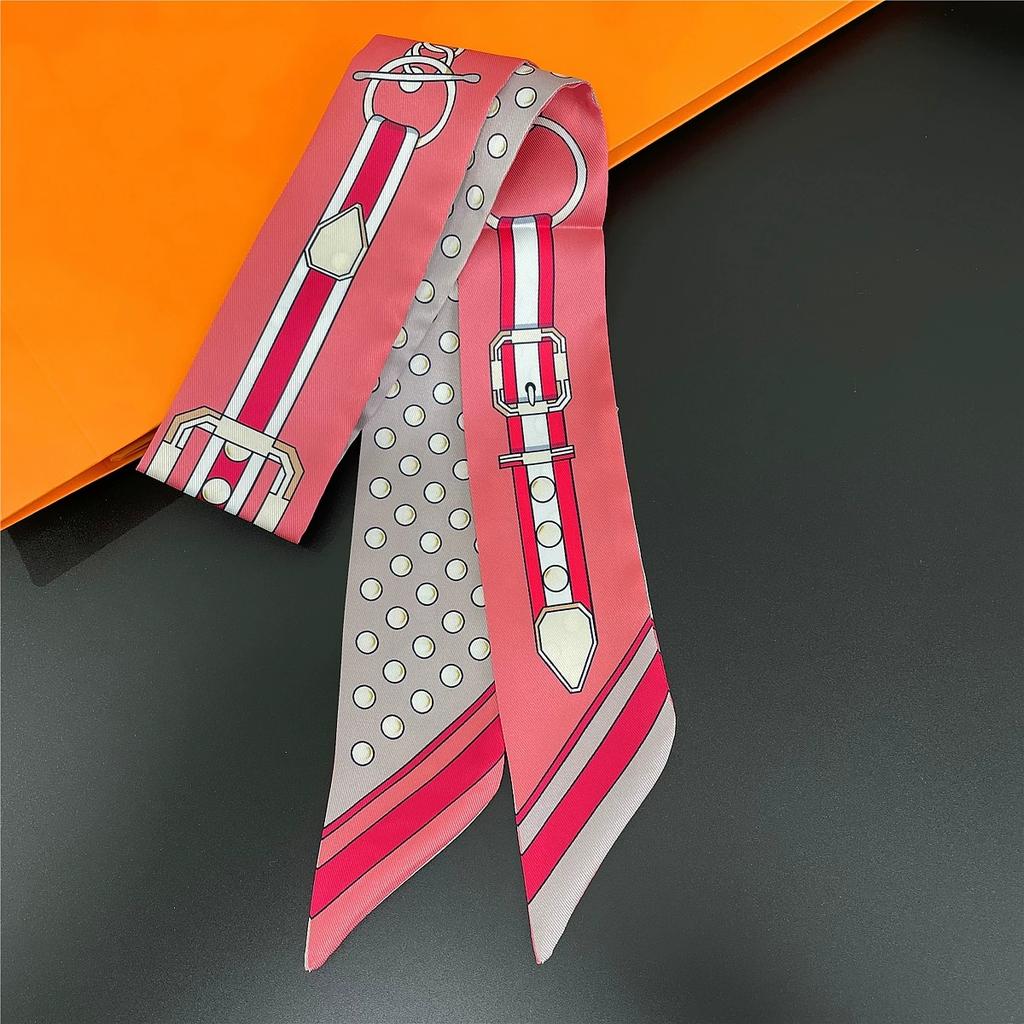 Multi-purpose Small Scarf Buckled Printing Skinny Bag Scarf Brand Silk Foulard Women Ribbon Scarves For Ladies