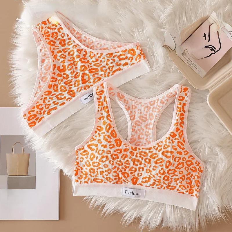 Damen Nahtloses BH-Set Slips Tiefer Bund Leopard Bralette Lingerie-Set V-Ausschnitt Sport-BH Baumwolle Sexy Unterwäsche-Set
