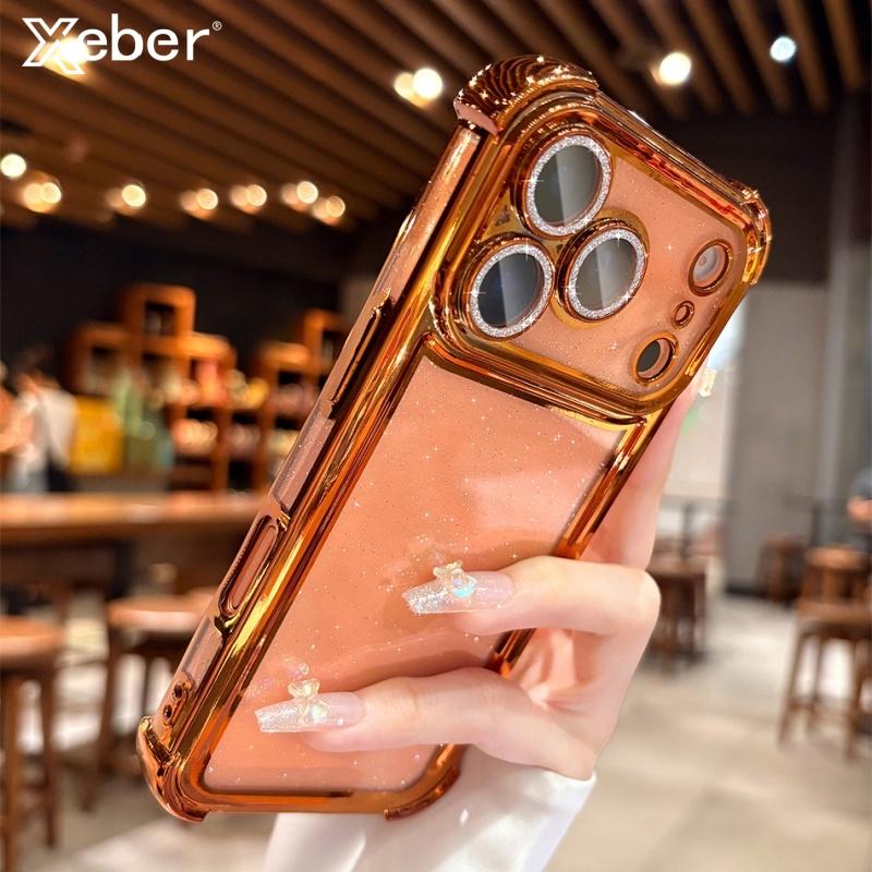 Plating Glitter Transparent Air Cushion Case For iPhone 11 12 13 14 15 16 17 Pro Max 17Air Lens Protection Soft Bumper Cover
