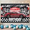 Racing Birthday Party Banner, Polyester Backdrop for Home Room Wall Decor and Photo Props