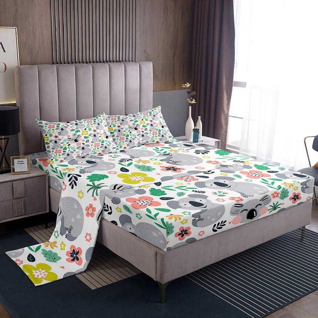 Cute cartoon animal pattern bed hat four-piece bedding set bedroom dormitory bedding decoration