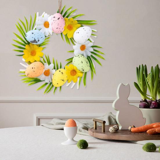 Easter Egg Wreath Colorful Spring Door Decor with Faux Flowers Lightweight Foam Holiday Hanging Decoration