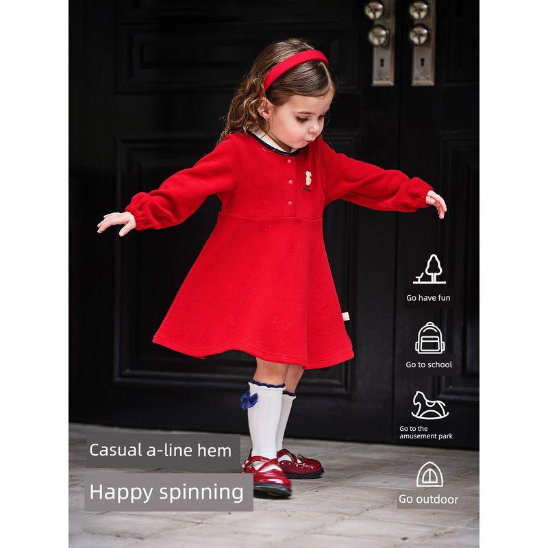 David Bella Girls' Dress Spring Outfit Children's Academy Style Princess Dress Navy Collar Baby Red New Year Dress