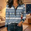 Women's Casual Long Sleeve Top Loose Fit Christmas Print Patchwork Shoulder