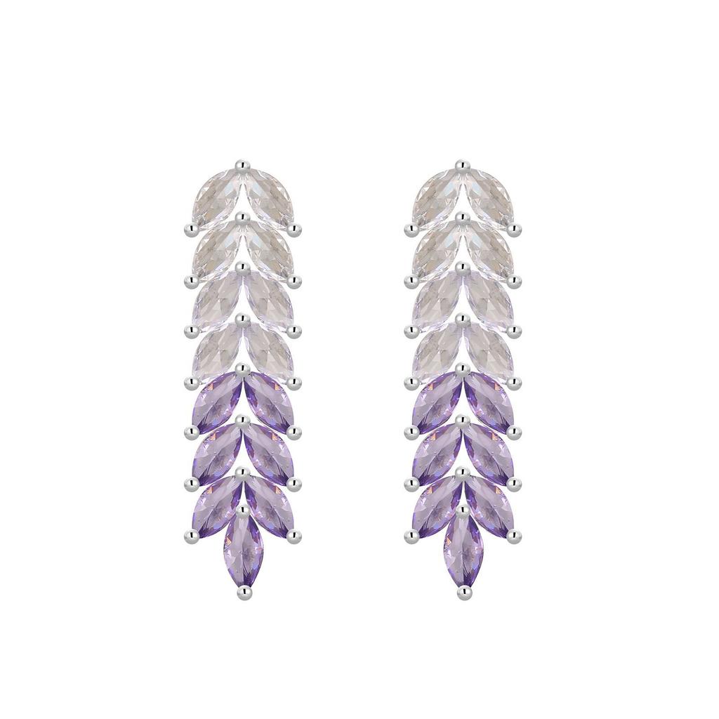 New Tassel Wheat Ear Earrings Purple Diamond Leaf Earrings Fashionable Exaggerated High-end Stud Earrings Ear Jewelry