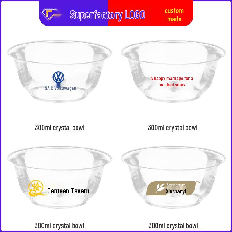 300ml Disposable Crystal Clear Plastic Bowl, Chopsticks, Cups, Plates & Cutlery Set for Hot Pot, Soup, Rice.