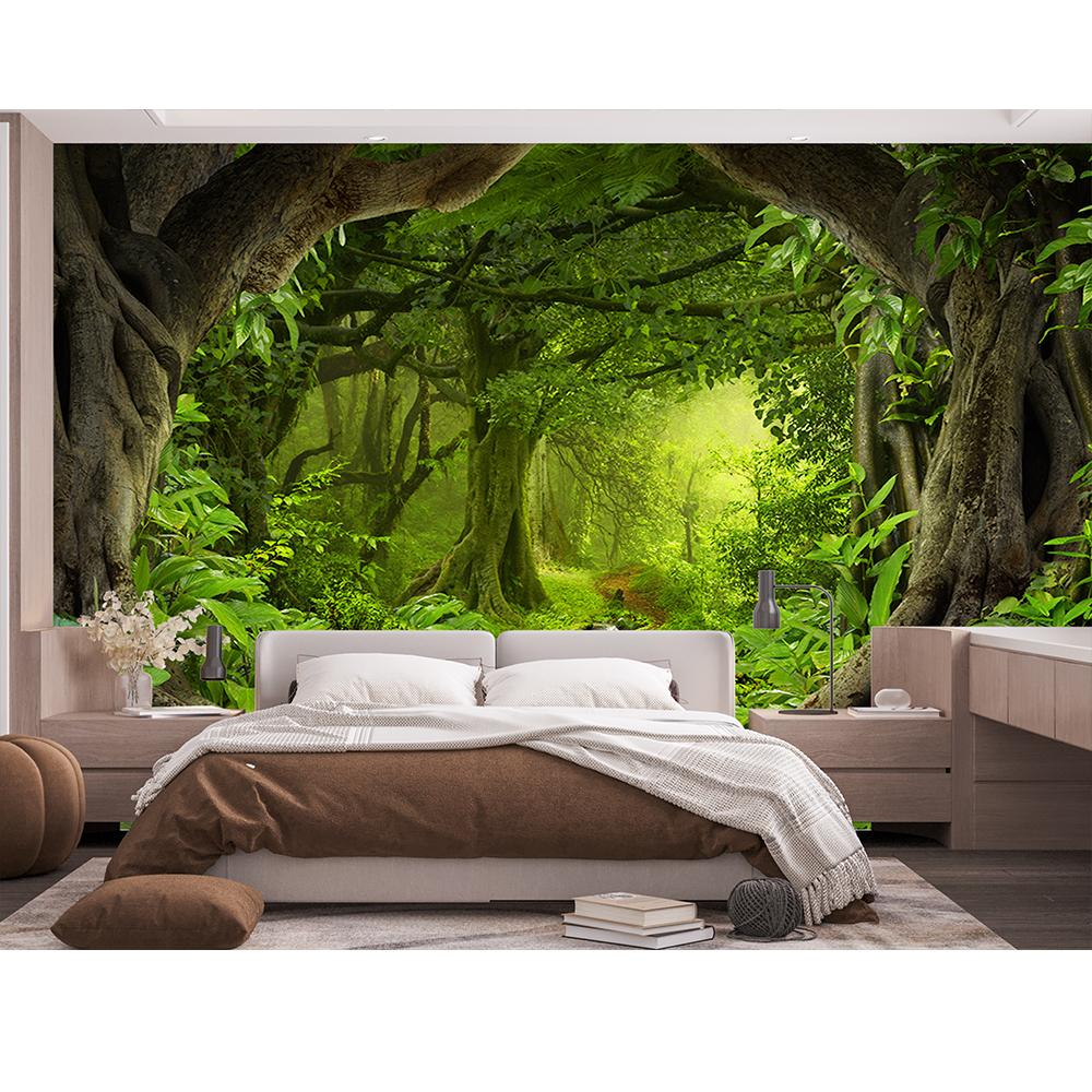 Mural de pared de bosque, papel tapiz de selva tropical, gran mural de paisaje natural para dormitorio, sala de estar, murales, decoración del hogar