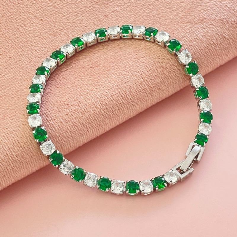Stylish and Simple 925 Silver White and Green 4mm Zircon Tennis Bracelet Versatile Jewelry