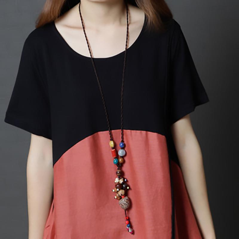 Summer Korean Version Loose Plus Size Women's Fashion Round Neck Dress Women