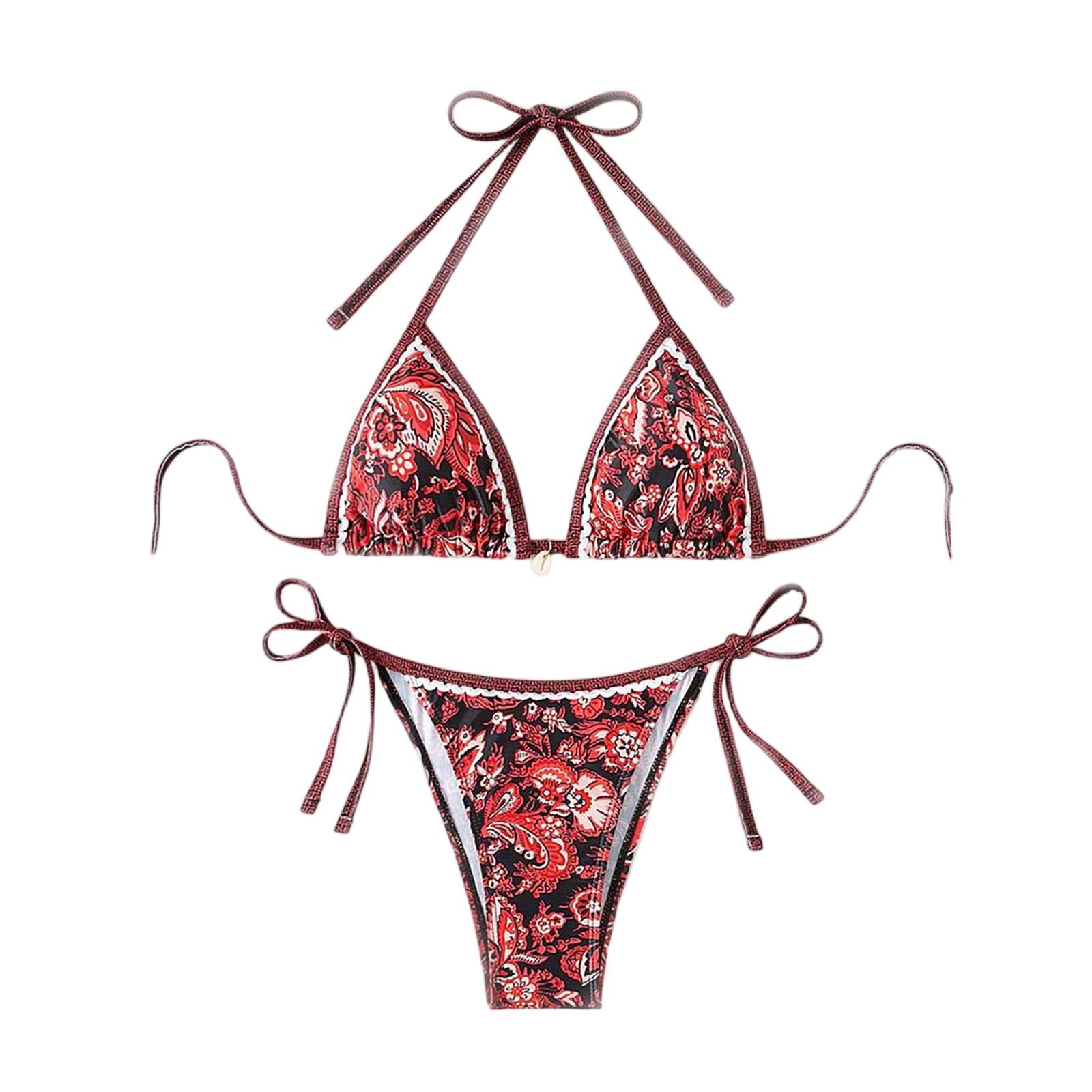 

Женский купальник с цветочным принтом, летний купальник с узором пейсли, комплект бикини M