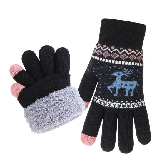 

1 пара вязаных перчаток с оленями на всю длину пальцев для мужчин и женщин, сенсорные, зимние, теплые, толстые флисовые перчатки, уличные, для велоспорта, термоперчатки для холодной погоды чёрный