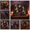 Handgefertigte Herbst Bastelbedarf Halloween Geist Perlenmalerei Set, 3D Kunst DIY Gruselig Funkelnde Perlen Süße Katze Krähe Set für Erwachsene, Heimdekoration