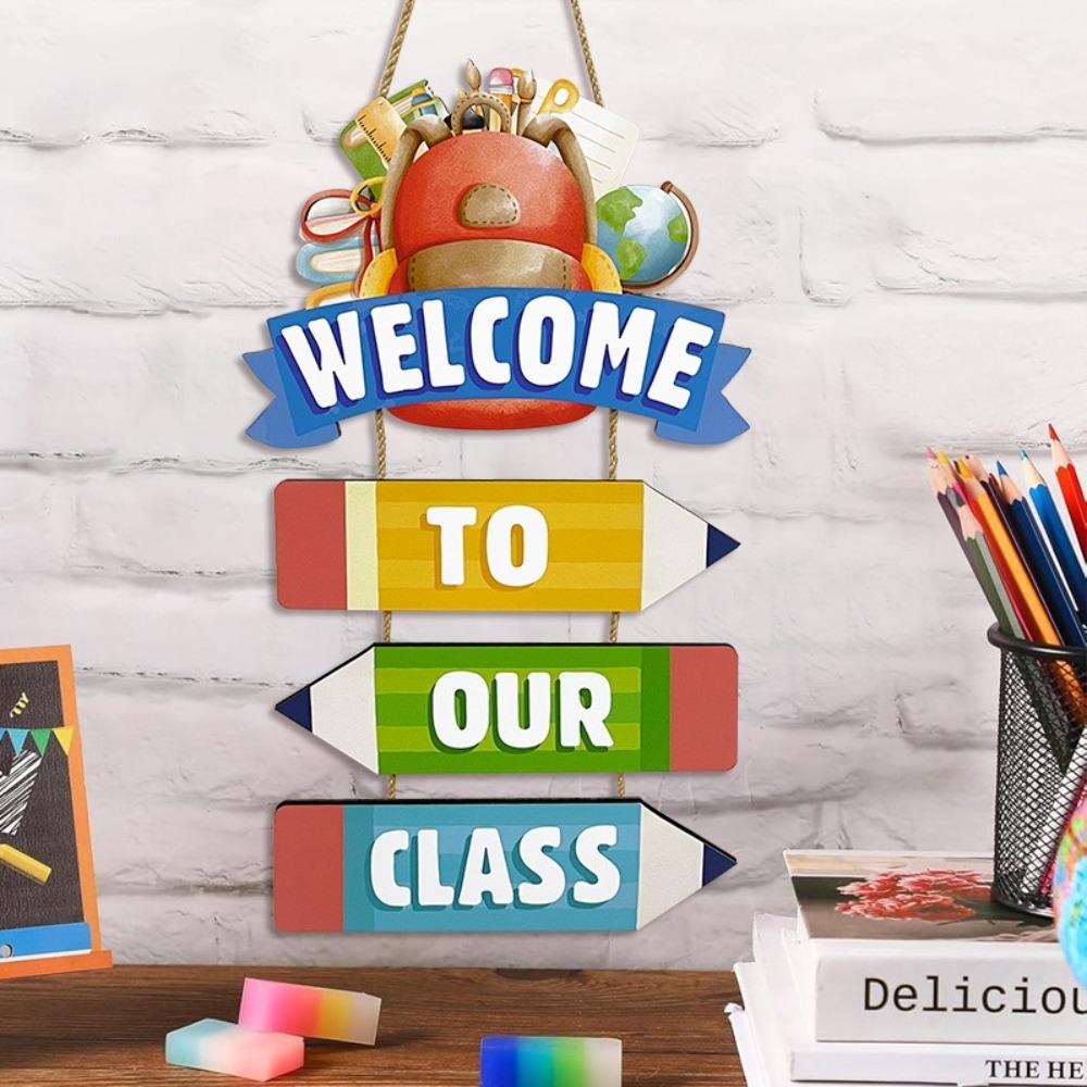 Cartoon School Season Wall Ornaments Backpack Pencil Wooden Hanging Board  for Party