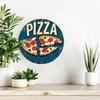 Vintage Pizza Slice Metal Round Wall Art Rustic Blue Tin Sign Home Bar Office Decor Pizza Lover Gift