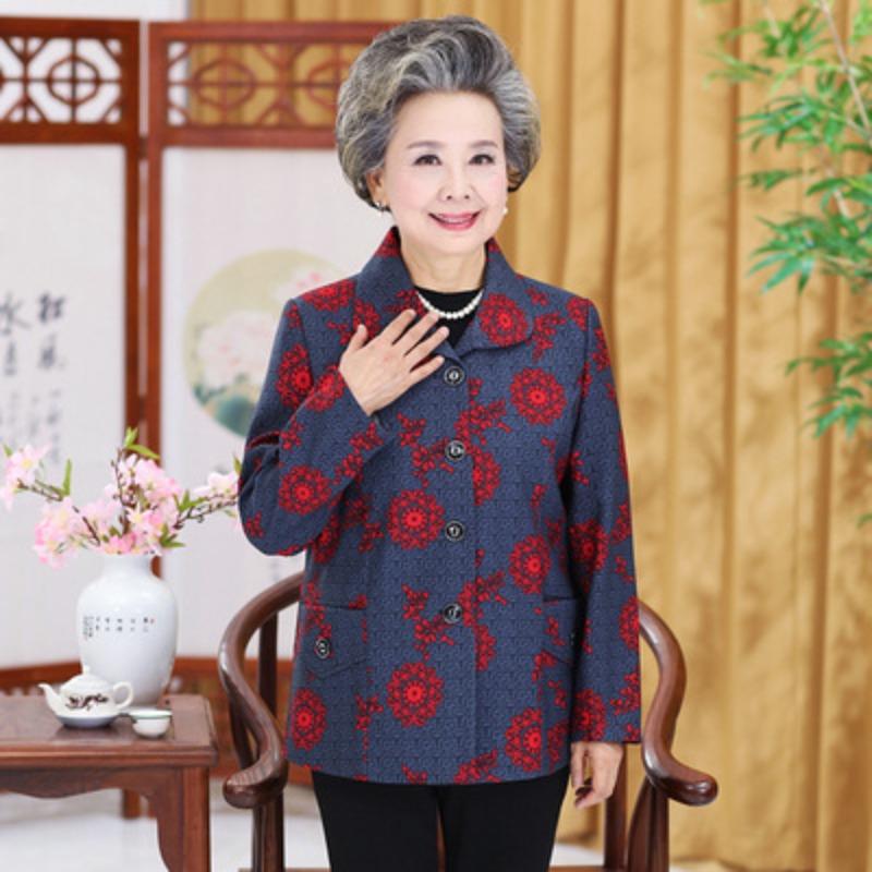 Autumn Women's Top with Lining, Year 0 Thin Coat, Old Lady Lapel Gown