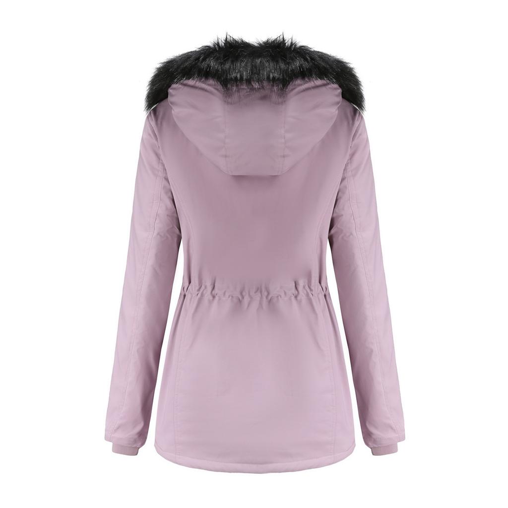Women's Hooded Plus Velvet Corduroy Coat Ladies Winter Cotton Coat Thickened Mid-length Warm Jacket