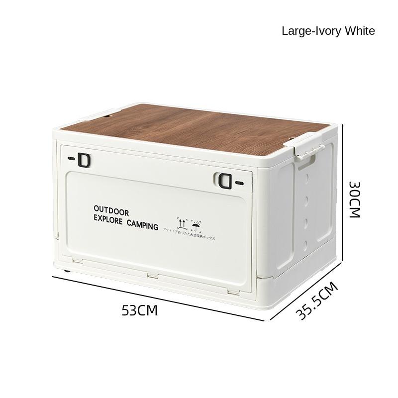 Side Door Wheels Folding Box Camping Outdoor Wooden Lid Storage Trunk for Clothes Books Stall Box Organizer