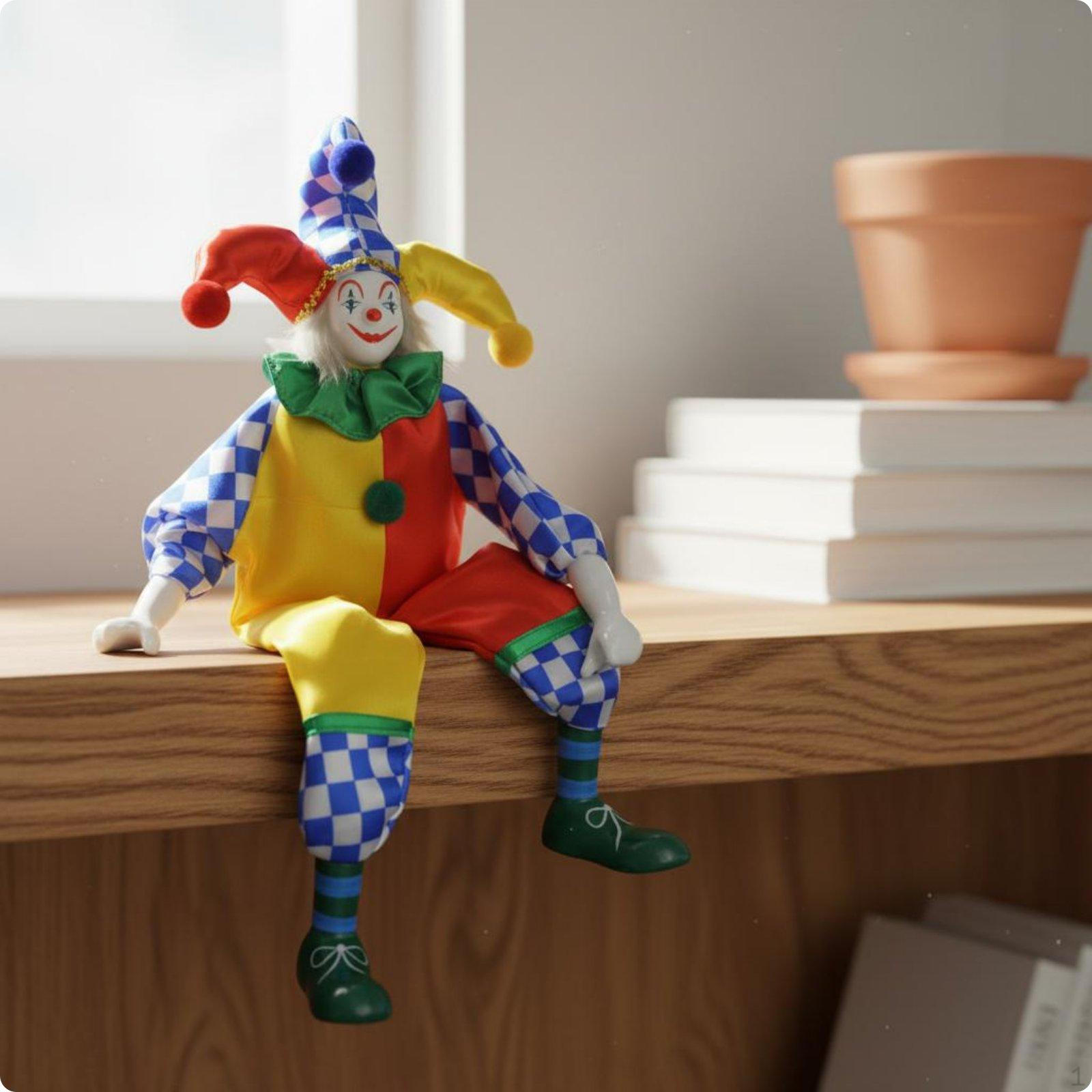 Dangling Leg Clown Ornament Gift Idea Ceramic Doll Carnival Style Home Decor for Display
