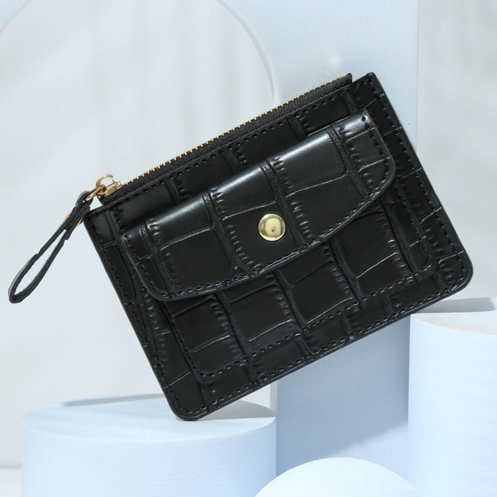 

Women Fashion Wallet Purse Solid Color PU Leather Mini Coin Purse Wallet Crocodile Pattern Credit Card Holder Bags чорний