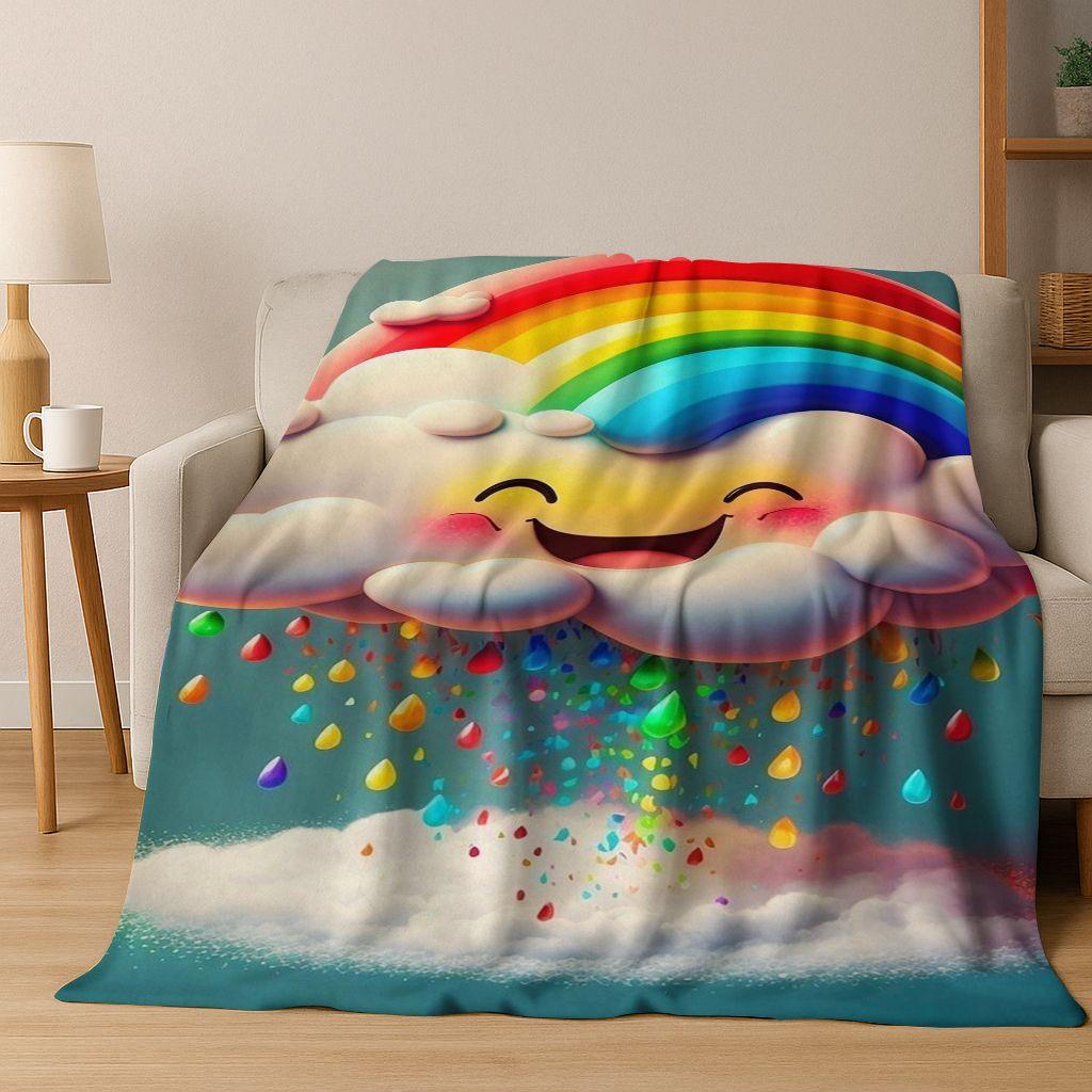 Colorful Rainbow Clouds Dream Sky Cartoon Flannel Blanket,Cozy Soft Throw Blanket for Home Bedroom Bed Sofa Picnic Cover Kids