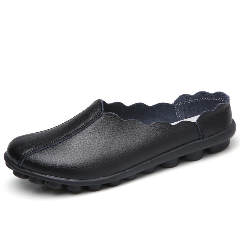 Fashion Genuine Leather Summer Loafers Women Casual Shoes Moccasins Soft Ladies Flats White Baotou Half Slippers Versatile Bottom Shallo
