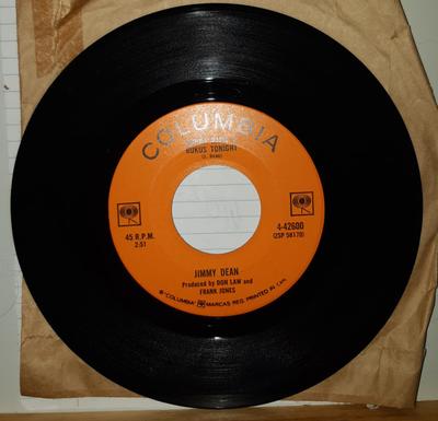 7inch Record JIMMY DEAN - A Day That Changed The World 442600 Columbia 1962 Canada Pop Used