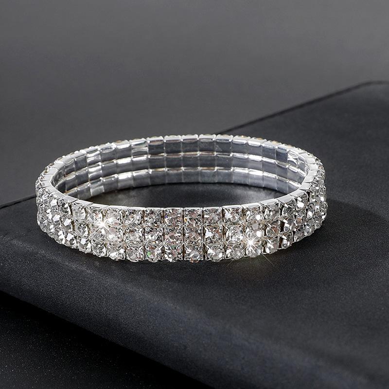 Crystal bracelet full diamond single row elastic bracelet bridal versatile rhinestone bracelet claw chain diamond bracelet women