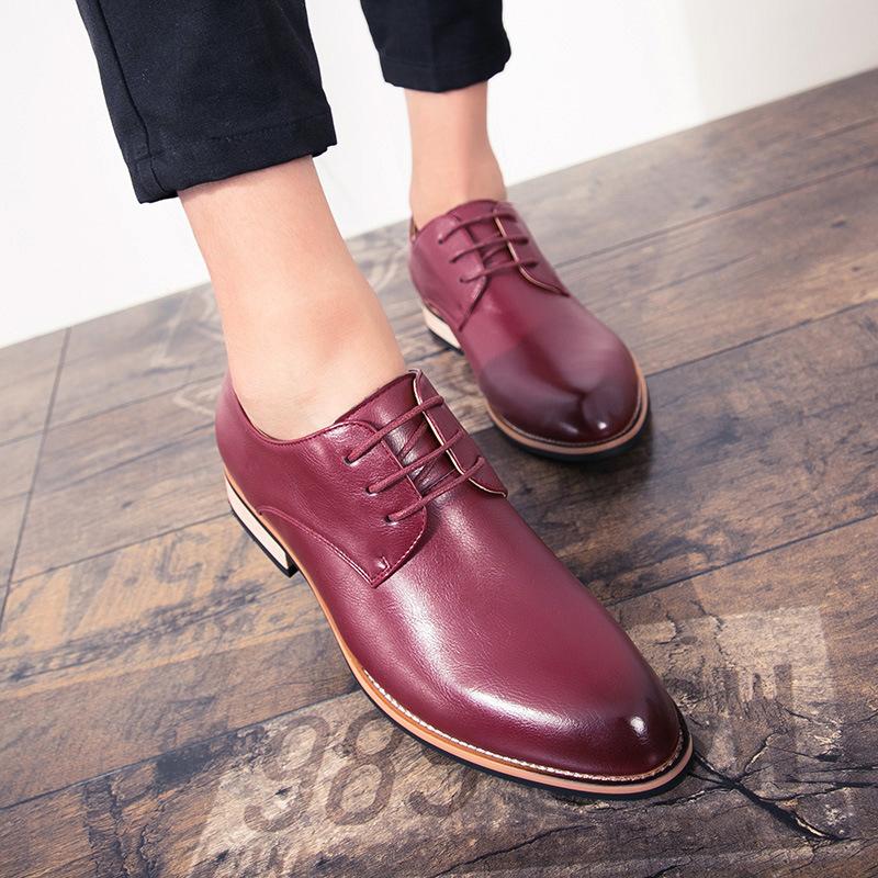 Set feet and pedal men's shoes youth trend lace-up low-top leather shoes British business casual small leather shoes