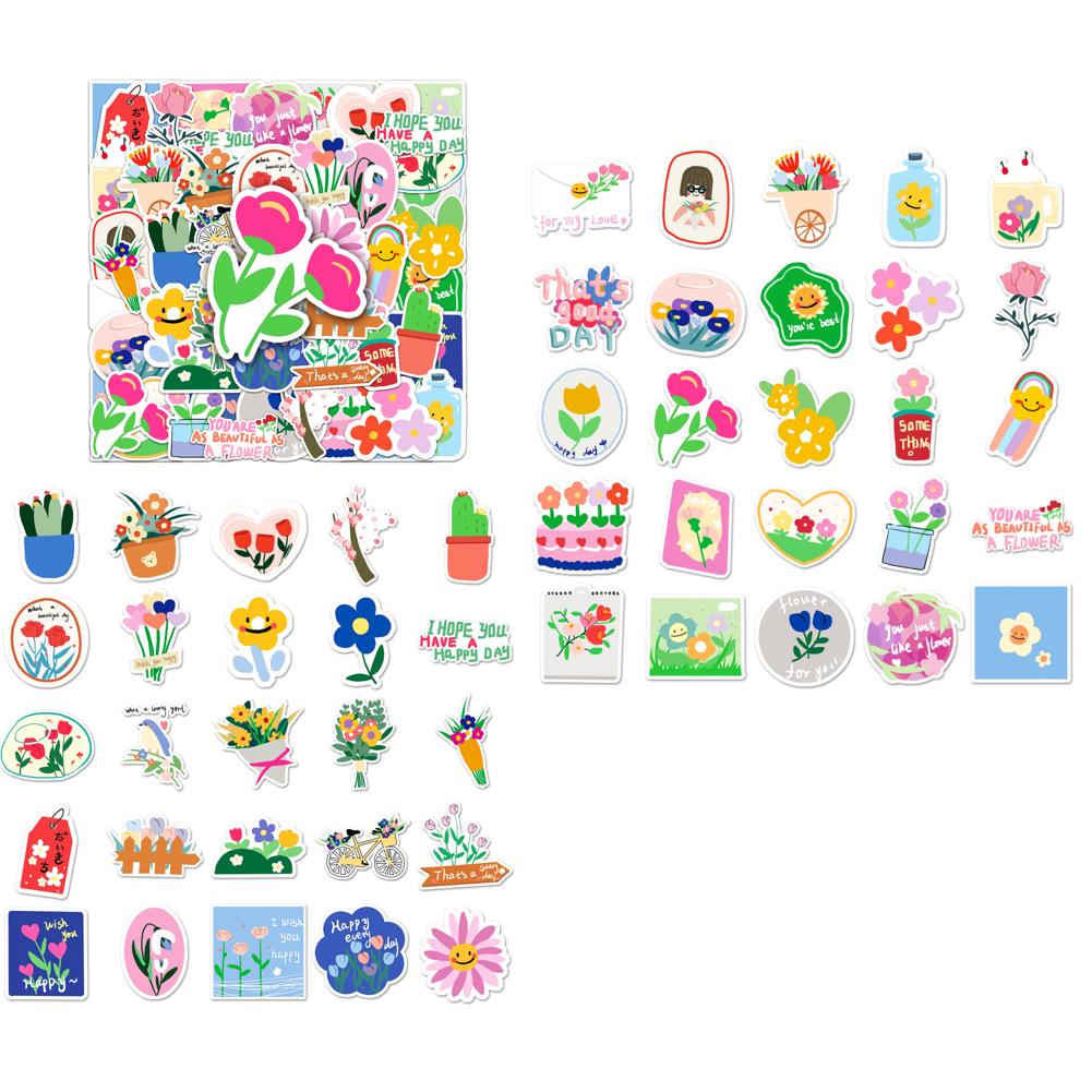 50 Stück Blumenaufkleber, wasserfeste ästhetische Blumenaufkleber für Wasserflaschen, Laptop, Scrapbooking, Journaling, süße Blumenaufkleber für Erwachsene, Frauen, Teenager