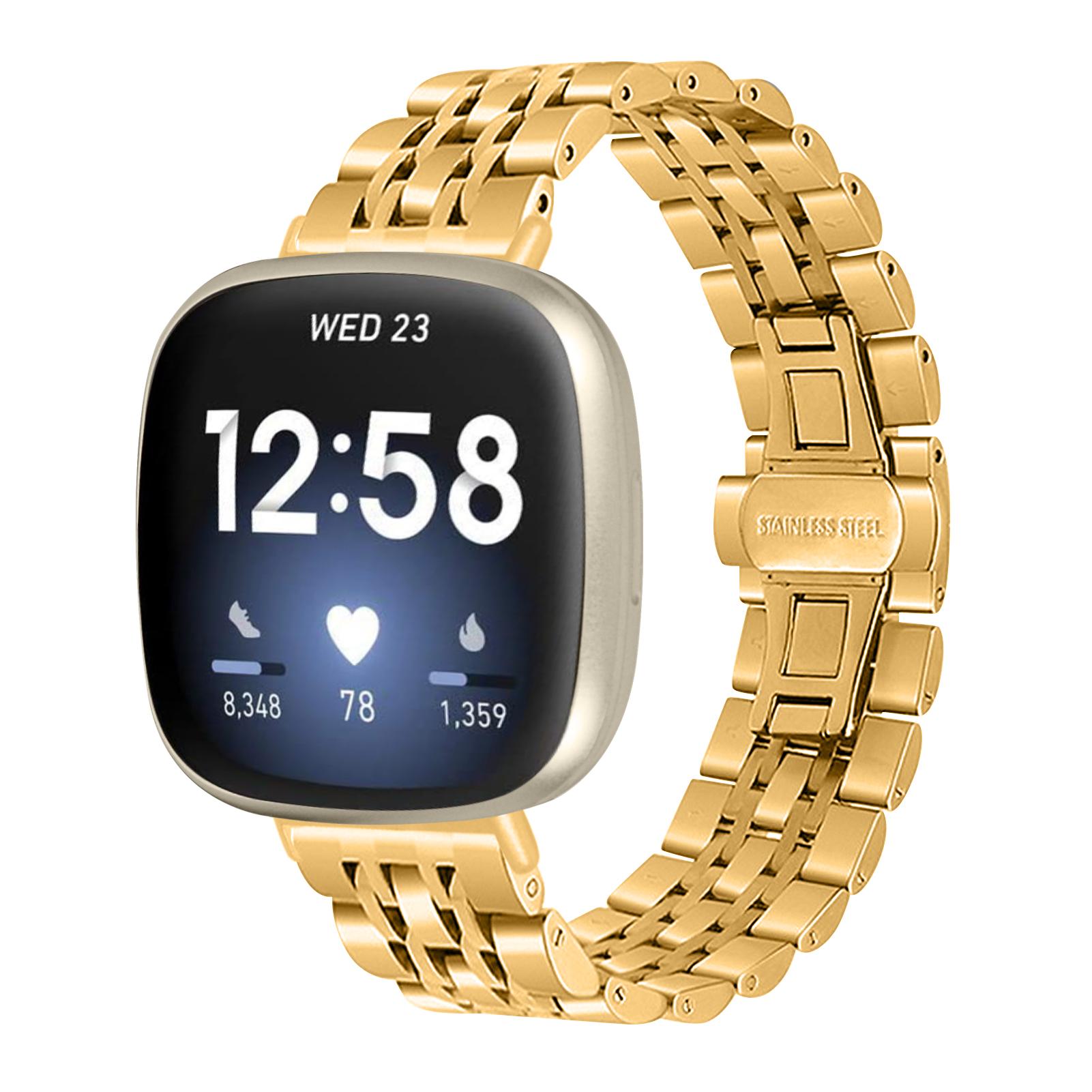 

For Fitbit Sense 2/Versa 4 Stainless Steel Watch Band Stylish 7 Beads Design Replacement Wrist Strap Silver/Black