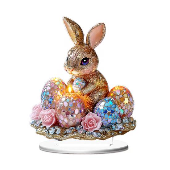 Ostern Tischschild 2D Flach Acryl Hase Ei Etagenständer Ornamente Frühling Indoor Tischaufsatz für Schreibtisch Regal Heimdeko