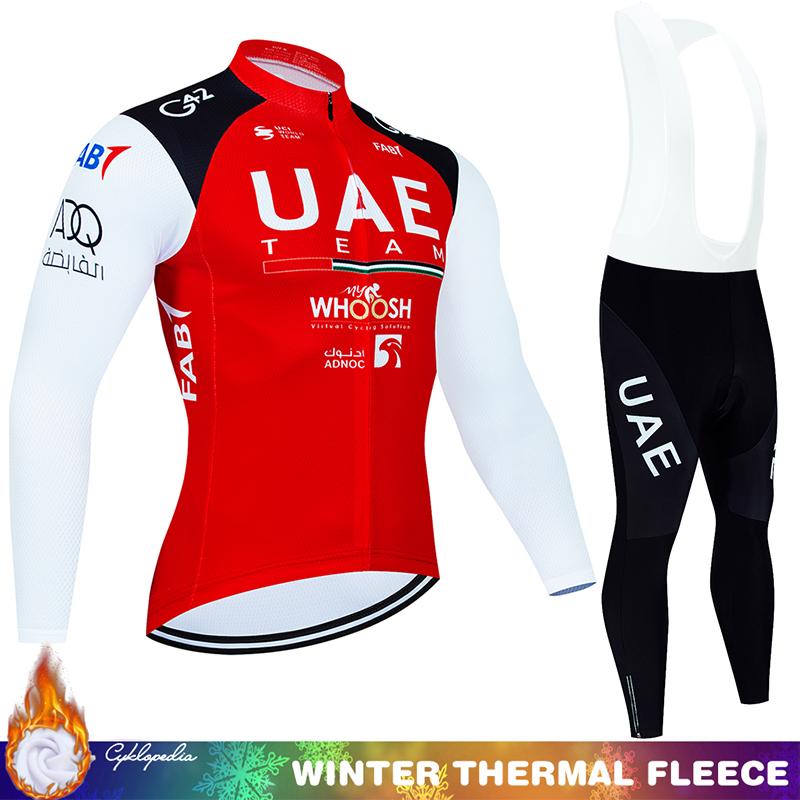 Cycling Jumper Men's Suit UAE Thermal Jersey Man Costume Bike Clothes Pro Team 2024 Winter Fleece Clothing Mtb Pants Blouse Bib