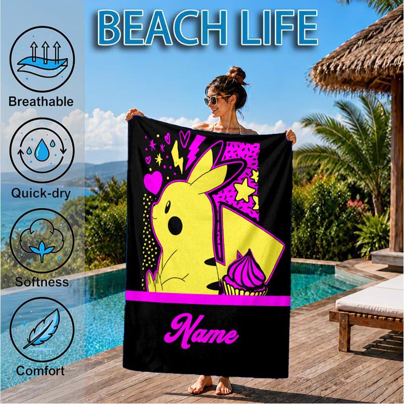 Custom Name Pika Adventure Hat Beach Towel Microfiber Beach Towel, Lightweight and Quick-Dry, for Summer Travel, Swimming Pool Gift