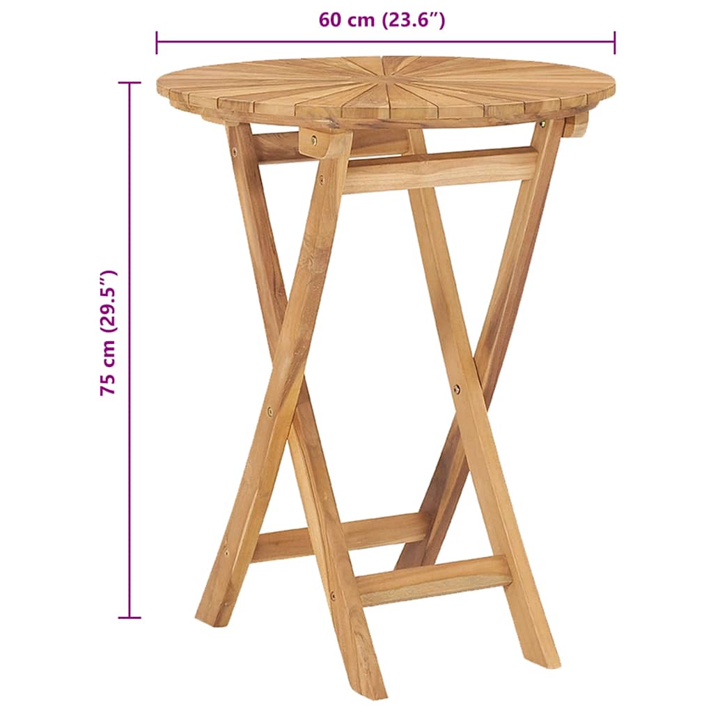 Folding Garden Table Ø 60 cm Solid Teak Wood