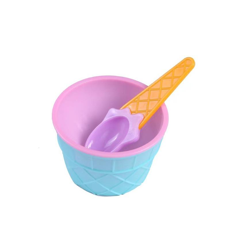 Candy Colored Ice Cream Shaped Plastic Bowl with Spoon Reusable Cartoon Egg Cone Children Fruit Dessert Bowl Kitchen Accessories