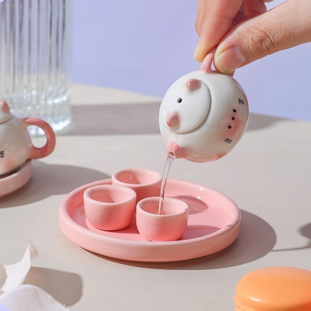 Chinese Style Milk Tea Lid Accessories Exquisite Ceramic Cat Ear Pot  Hotel