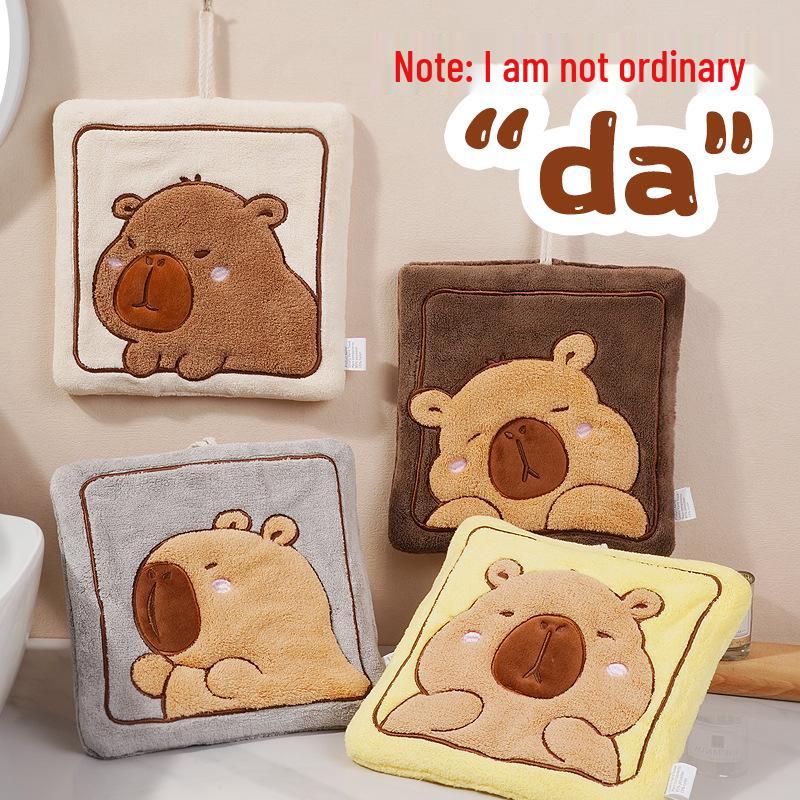 Capybara Cartoon Coral Fleece Hand Towel - Absorbent & Thickened for Kitchen/Bathroom Use