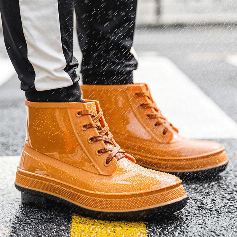 Fashion New Style Rain Boots Thickened Waterproof Non-Slip Belt Heel Integrated Water Shoes Fashion Short Tube Rubber Shoes Size 39-44