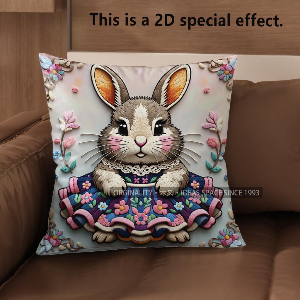 2D Cute Bunny-Patterned Decorative Throw Pillow Covers Pattern Cushion Cover Suitable For Sofa Bedroom Car Pillow Cover