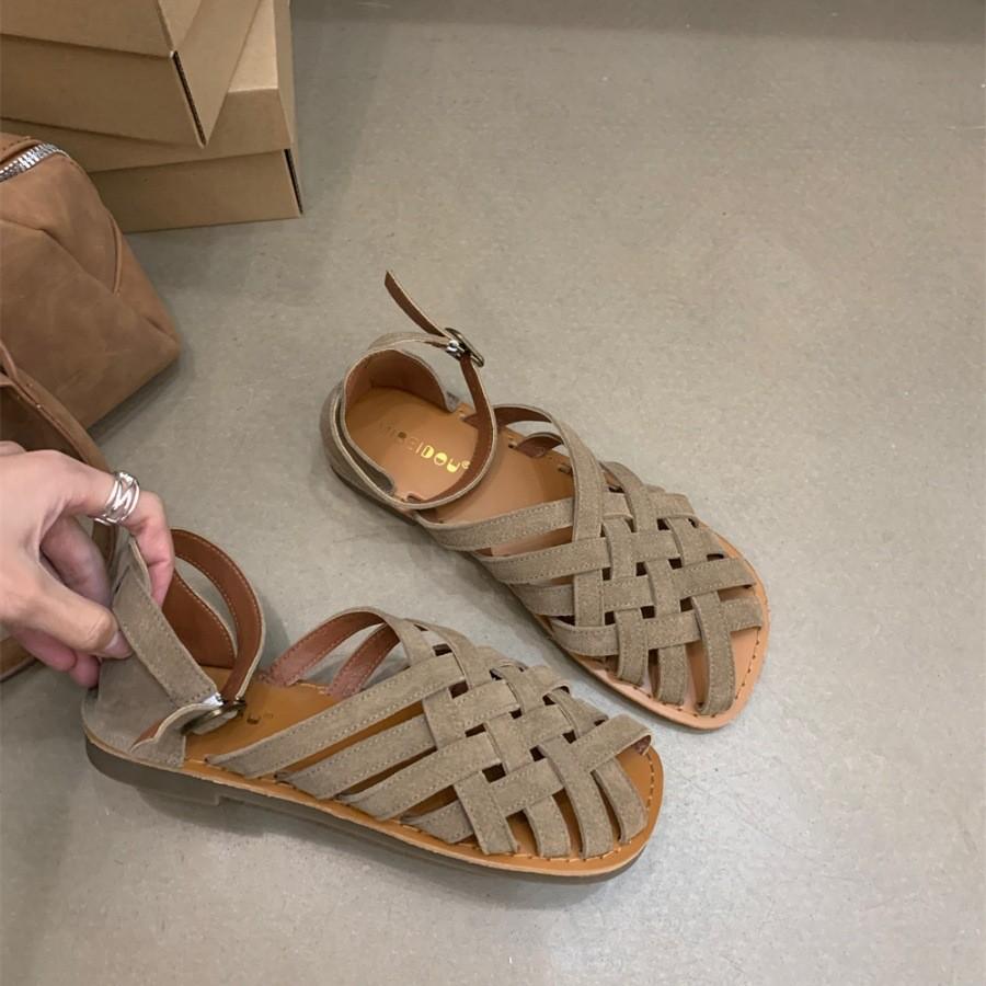 Retro style woven bag head sandals women's outer wear 2025 new lazy one-pedal Muller cool slippers