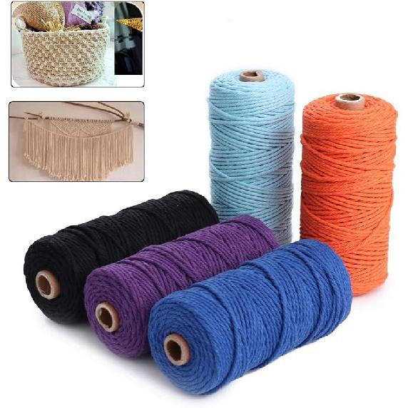 

HAPYLY Набор из 5 мотков хлопкового шнура макраме - DIY рукодельный шнур, шпагат, деревенская нить, хлопковая веревка для настенных панно, подвесов для растений, поделок, вязания, B