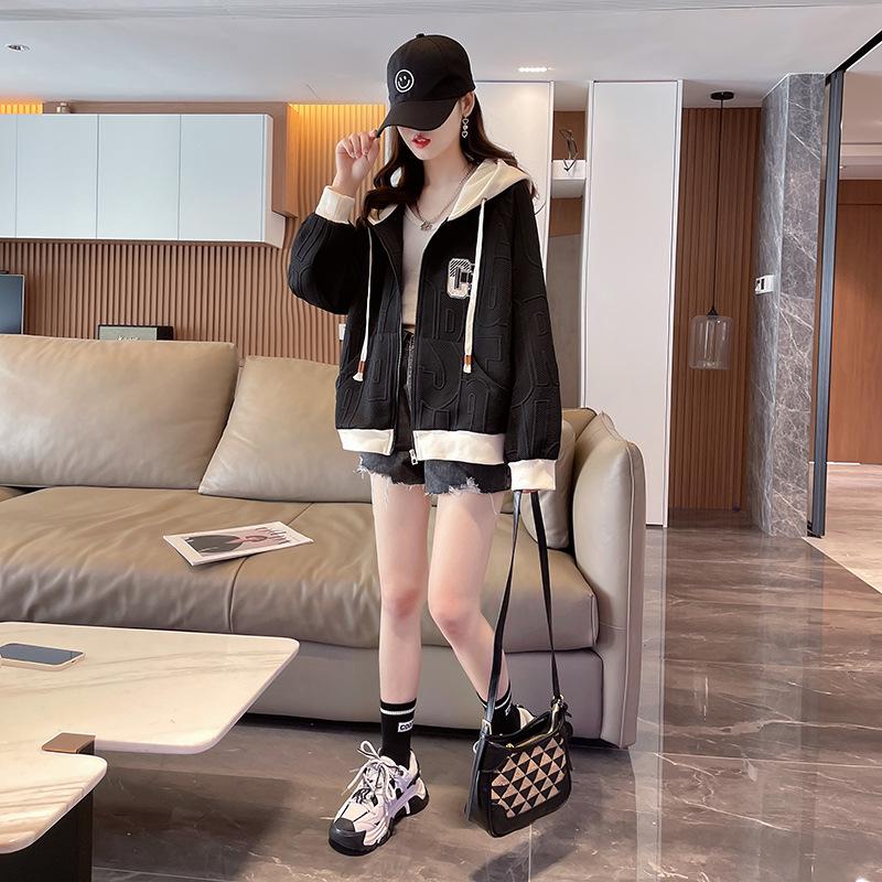 Women's Hooded Color Block Casual Jacket - Korean Style, Lightweight, Loose Fit, Petite, for Spring/Autumn 2025.