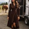Retro New European and American Dress French V-neck Long Deerskin Velvet Dress Women