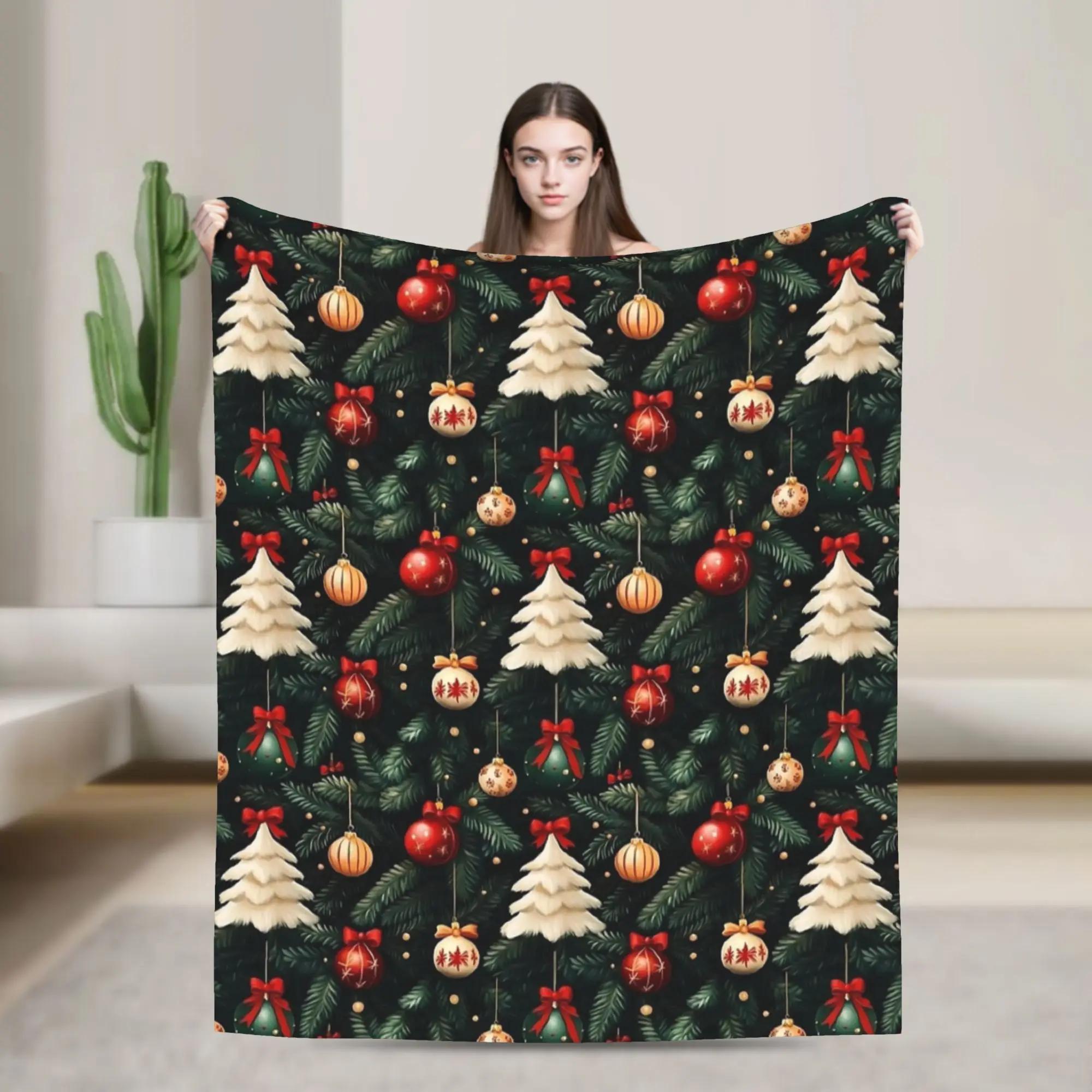 Vintage Christmas Tree Flannel Blanket Winter Warm Bedding Throws for Kids Adult Couch Chair Aesthetic Bedspread Sofa Bed Cover 100x150cm
