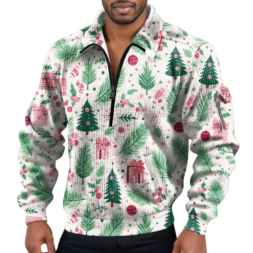 Sudadera con capucha y media cremallera de manga larga con cuello levantado para hombre