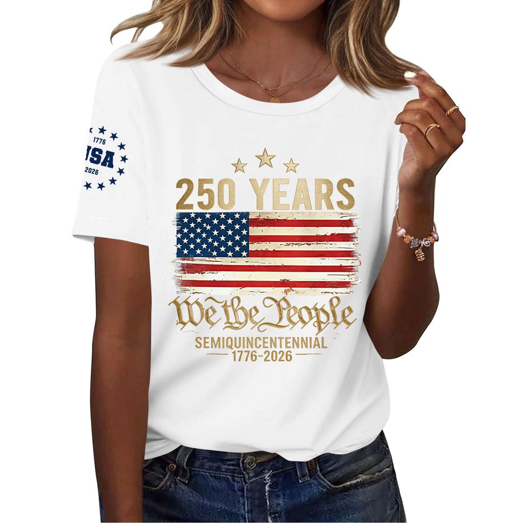 Women's Fashion Casual Printed Short Sleeve Round Neck Pullover Tops